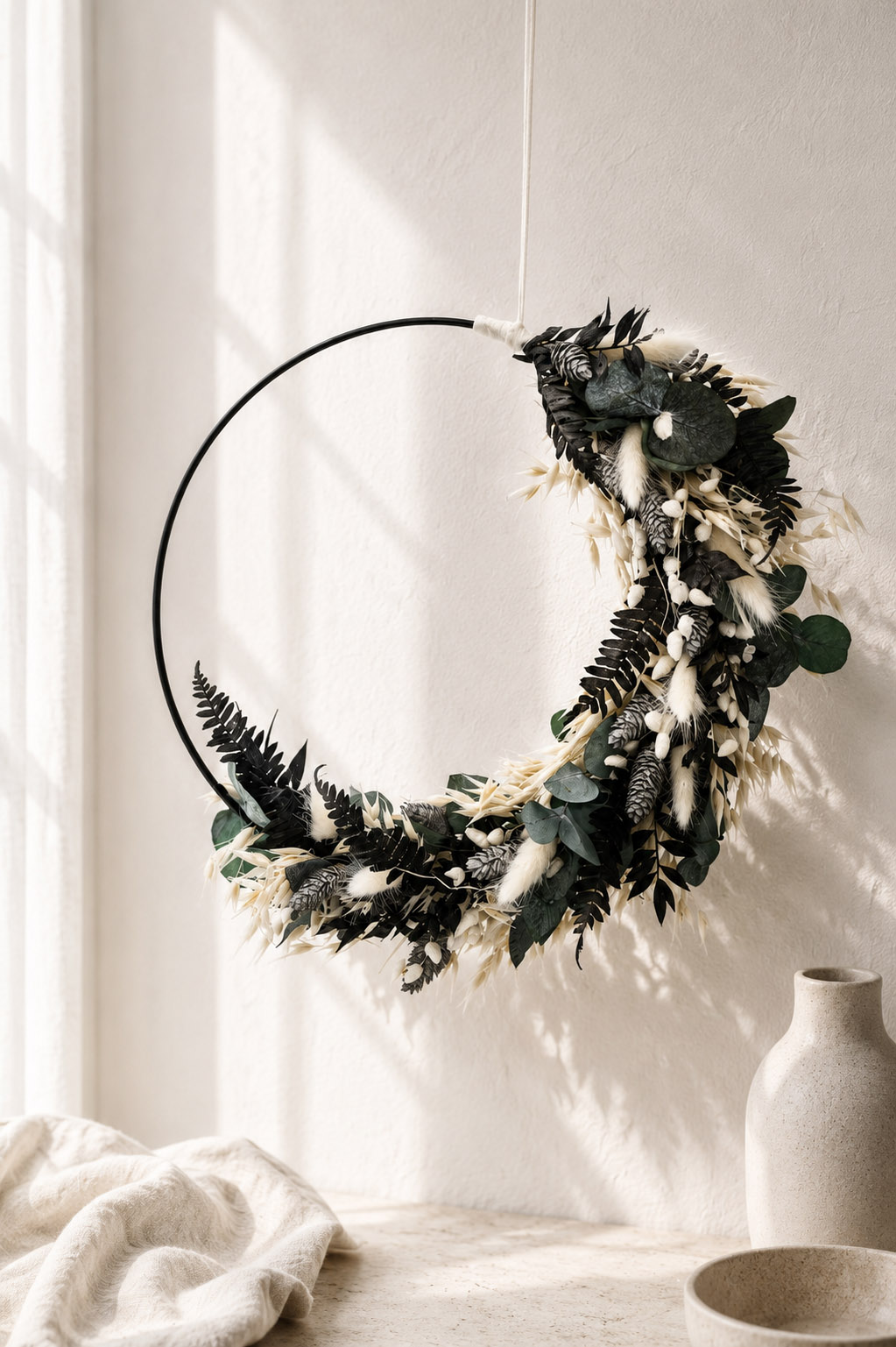 Trockenblumen - Trockenblumenstrauß - Pampasgras - Flower Hoop "black meets euka"