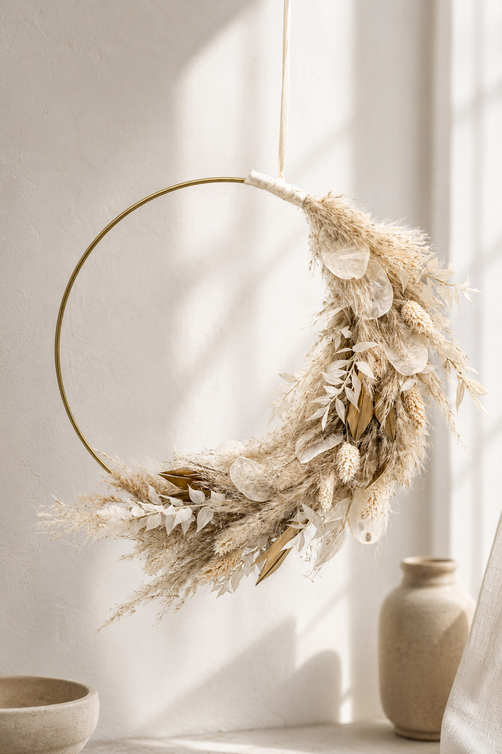 Trockenblumen - Trockenblumenstrauß - Pampasgras - Flower Hoop "pampas meets ruscus"
