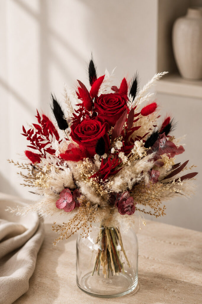 Trockenblumenstrauß "classic red"