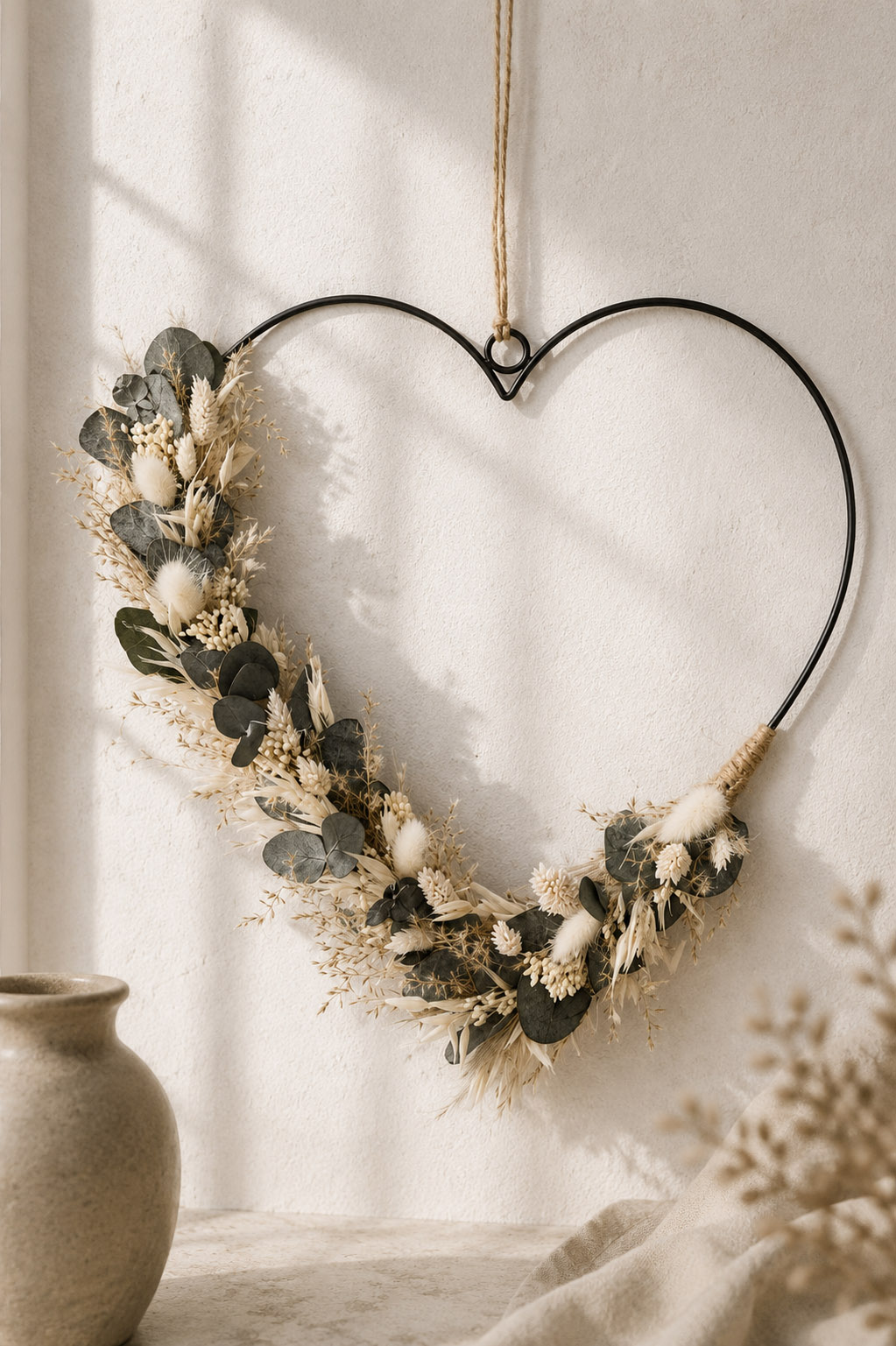 Trockenblumen - Trockenblumenstrauß - Pampasgras - Flower Heart "Euka meets white"