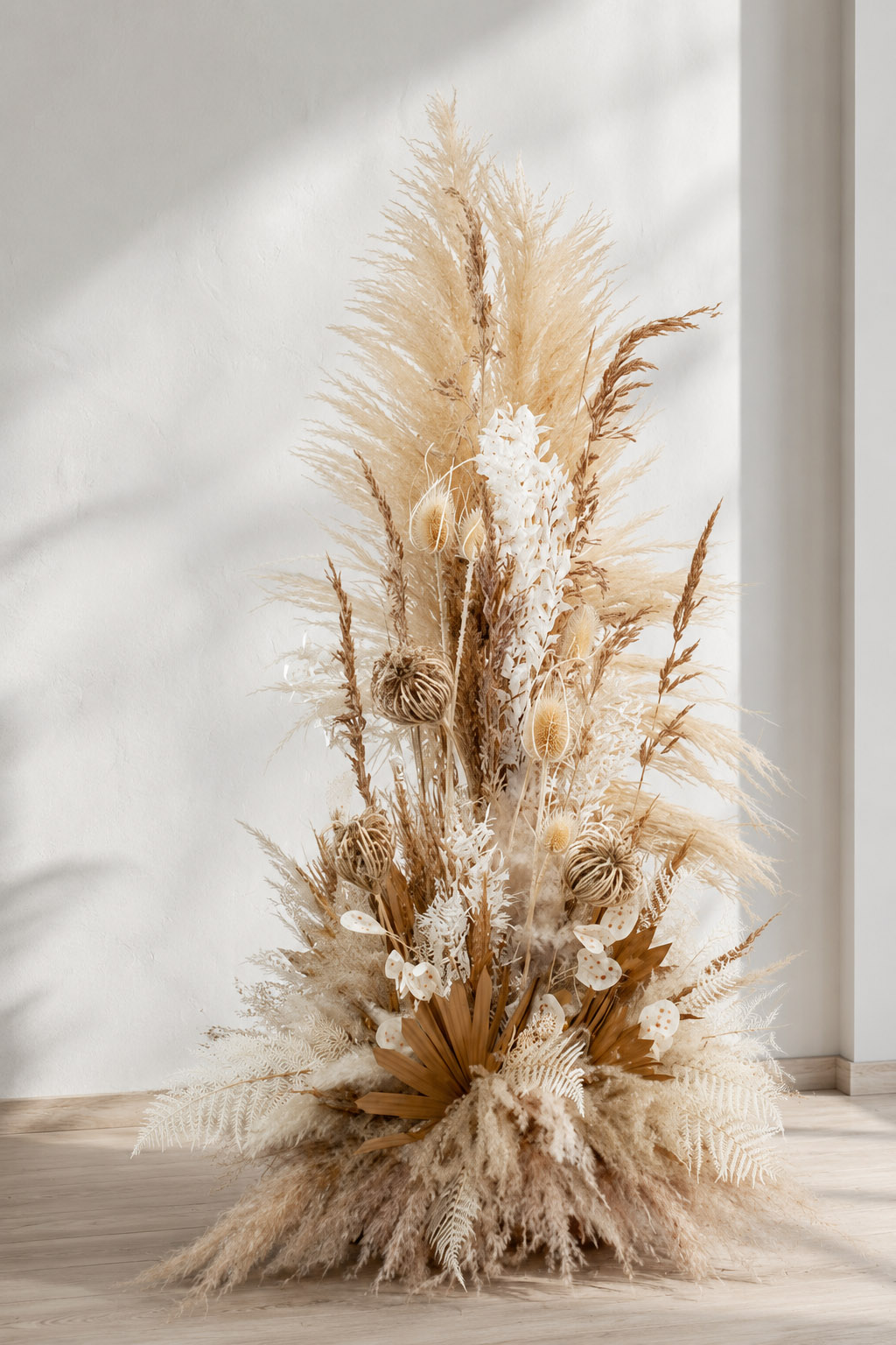 Trockenblumen - Trockenblumenstrauß - Pampasgras - Bodengesteck aus Trockenblumen "pampas meets ruscus"