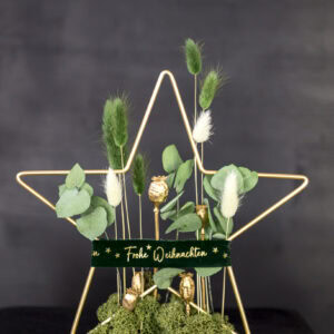 Metallstern mit Trockenblumen "green xmas - golden star"
