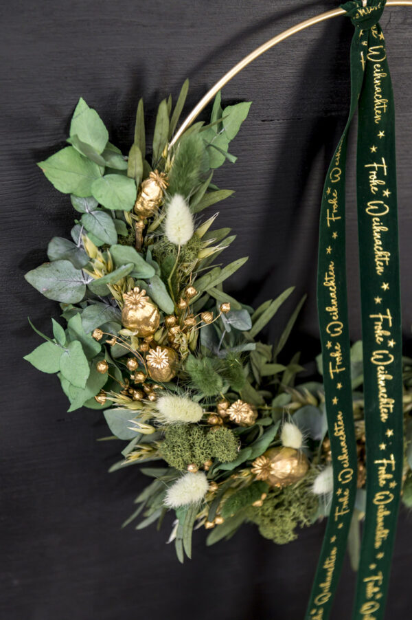 Türkranz / Flower Hoop "gold 'n green xmas" – Bild 2