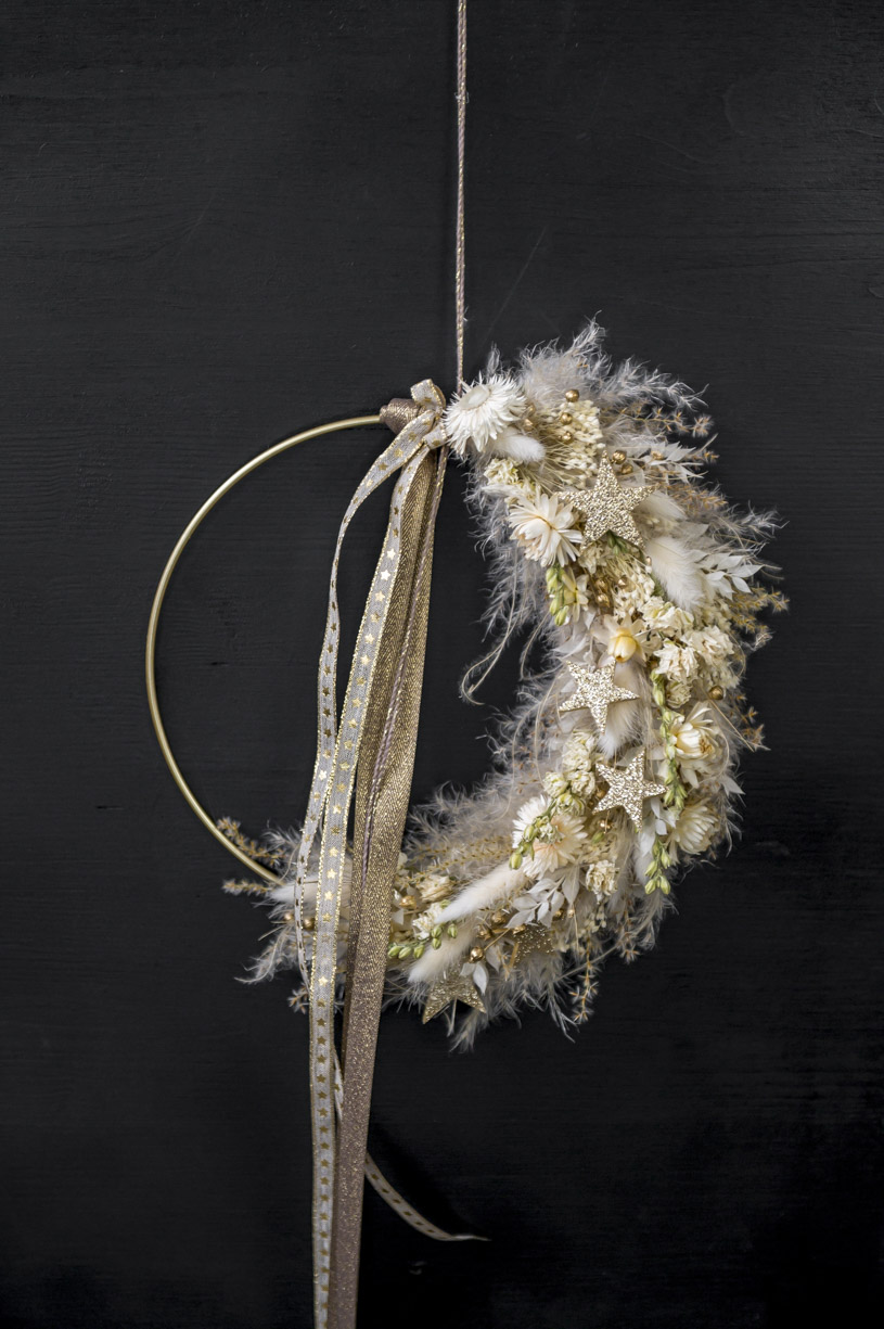 Trockenblumen - Trockenblumenstrauß - Pampasgras - Türkranz / Flower Hoop „gold'n dream xmas“