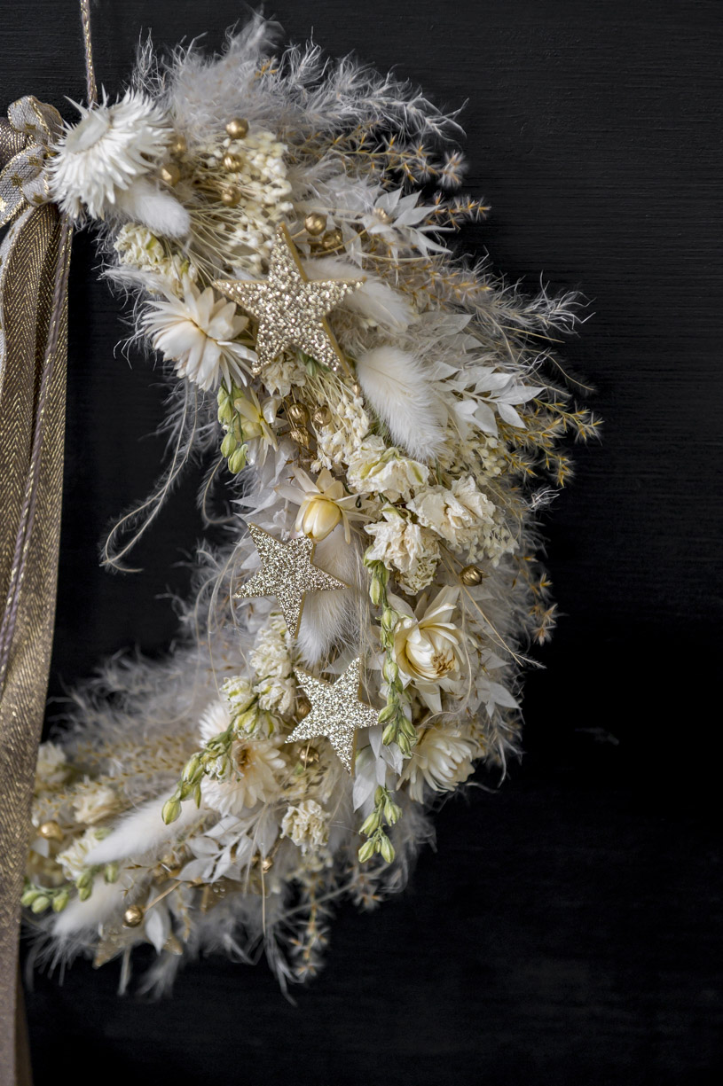 Trockenblumen - Trockenblumenstrauß - Pampasgras - Türkranz / Flower Hoop „gold'n dream xmas“ – Bild 2