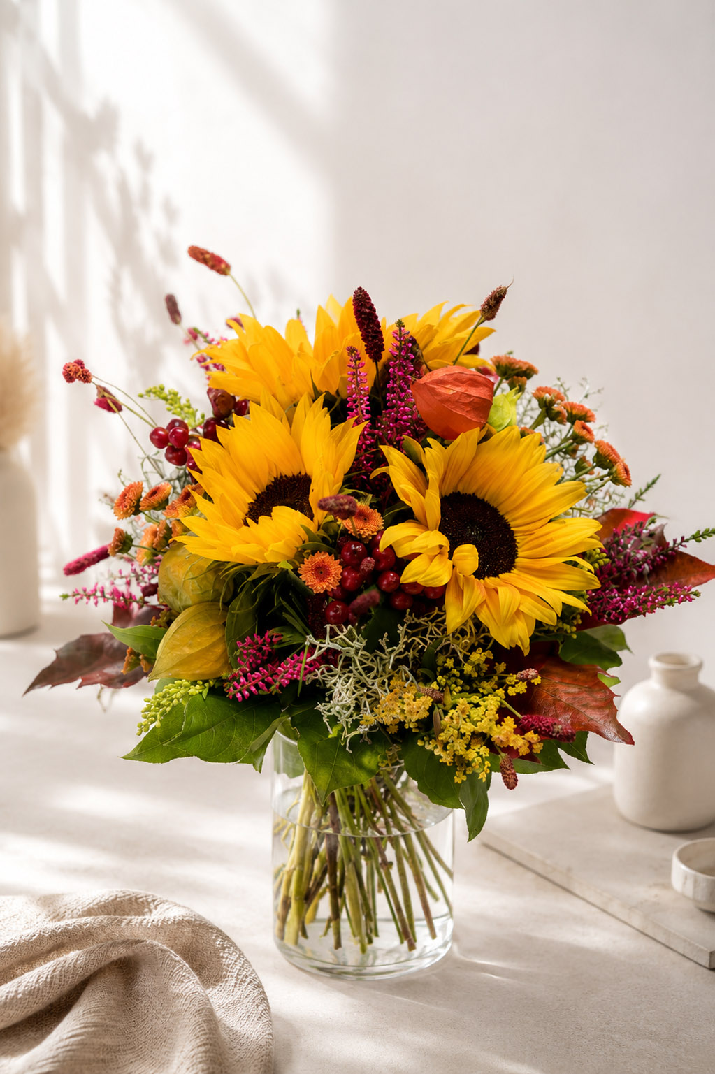 Trockenblumen - Trockenblumenstrauß - Pampasgras - Blumenstrauß "Fröhlicher Gruß"