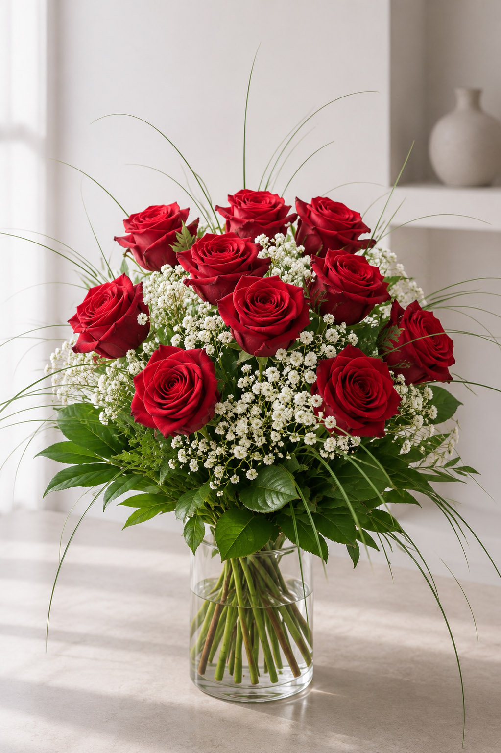 Trockenblumen - Trockenblumenstrauß - Pampasgras - Rosenstrauß "pure Liebe"