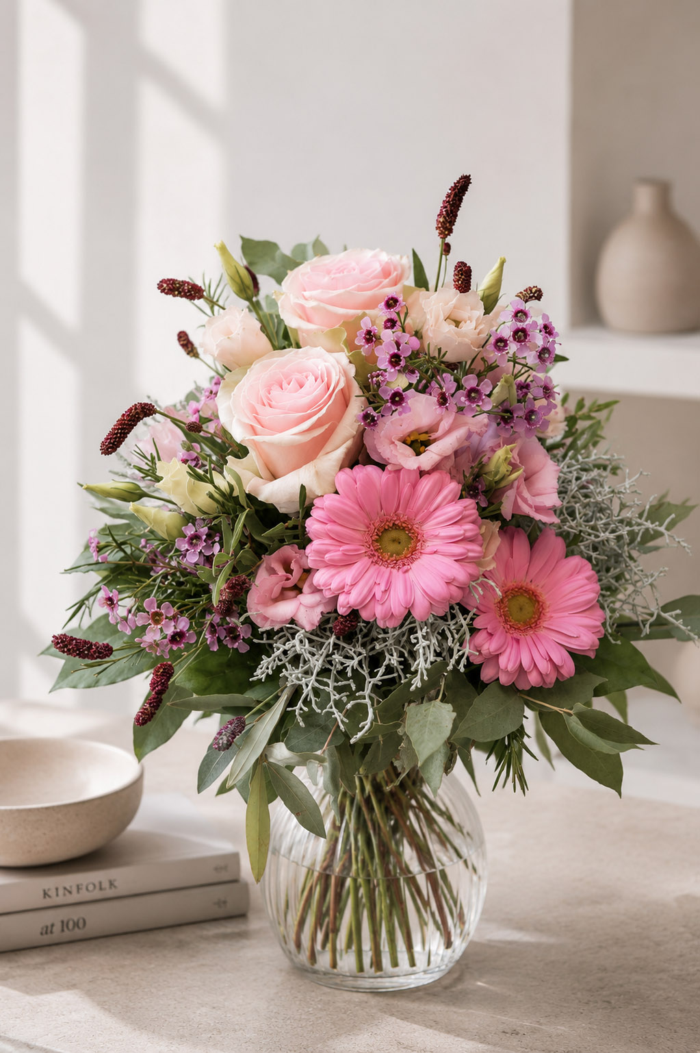 Trockenblumen - Trockenblumenstrauß - Pampasgras - Blumenstrauß "rosa angehaucht"