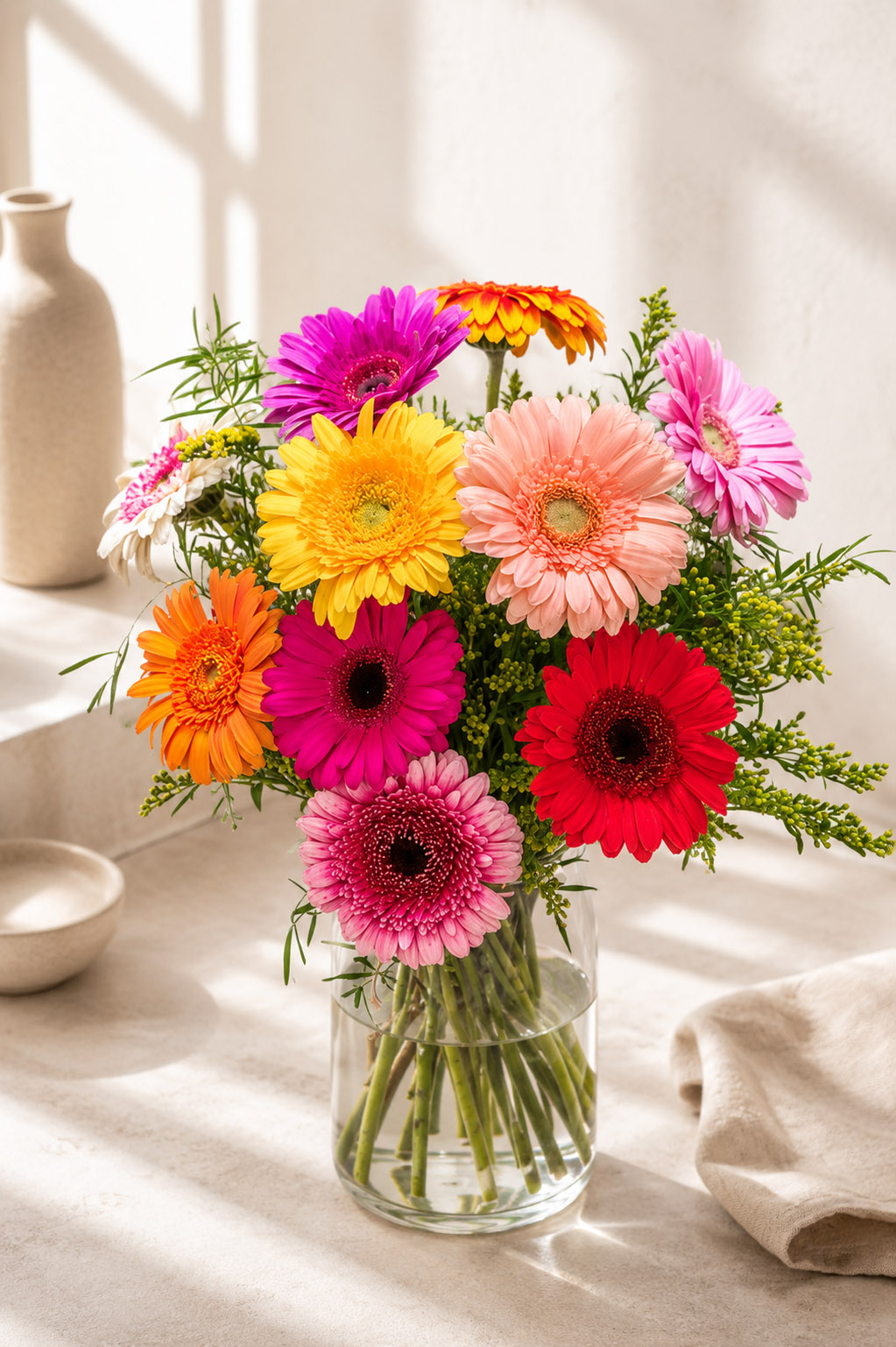 Trockenblumen - Trockenblumenstrauß - Pampasgras - Gerberastrauß "Sonnengruß"