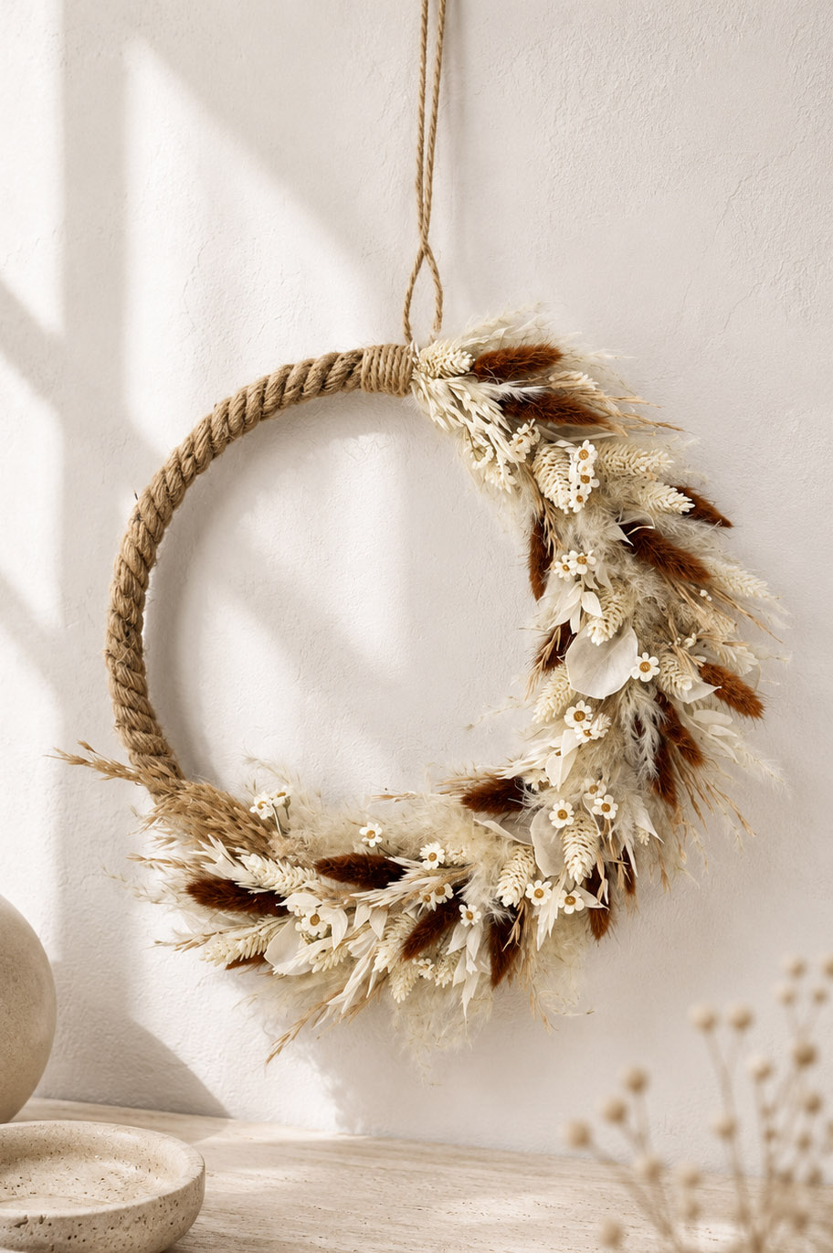 Trockenblumen - Trockenblumenstrauß - Pampasgras - Flower Hoop "white meets brown"